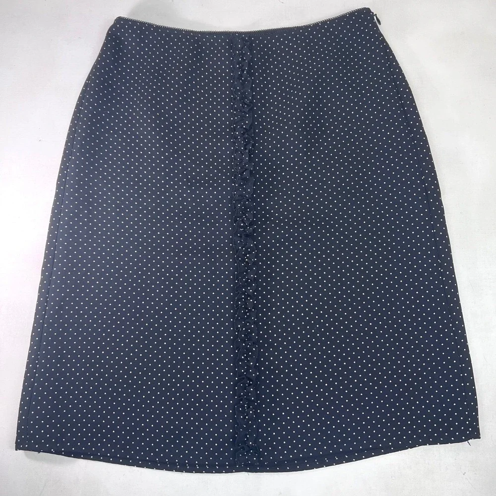 Ann Taylor LOFT Polka Dot Skirt Ruffle Trim Black White Size‎ 4 Career Classic